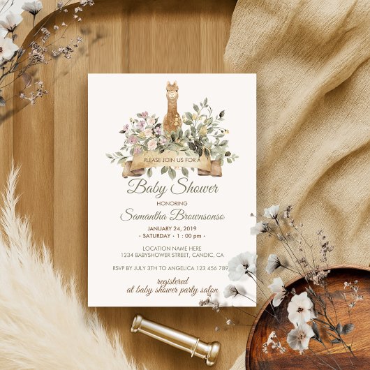 Invitation Douce Fête Bébé Ruban Botanique Alpaga