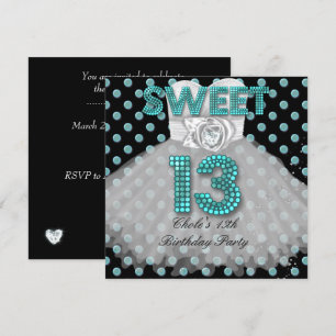 Invitation Douce Fête d'Anniversaire 13 Ans Filles 13 Adolesc