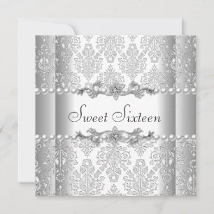 Invitation Douce Fête d'anniversaire 16 ans perle blanche arg