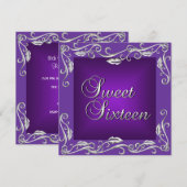 Invitation Douce Fête d'anniversaire 16 ans Violet Profond Cl (Devant / Derrière)