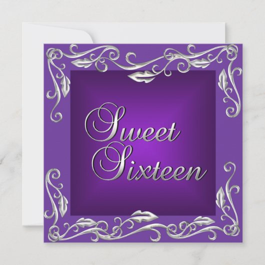 Invitation Douce Fête d'anniversaire 16 ans Violet Profond Cl (Devant)