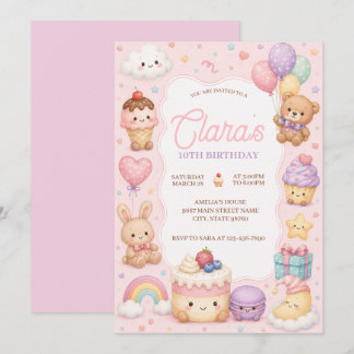 Invitation Douce Fête d'Anniversaire à l'Aquarelle Pastel