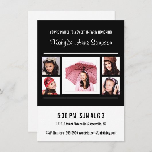 Invitation Douce fête d'anniversaire avec photos (Devant / Derrière)