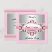 Invitation Douce Fête de 16 ans Argent Rose Blanc Tache (Devant / Derrière)