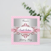 Invitation Douce Fête de 16 ans Argent Rose Blanc Tache (Debout devant)