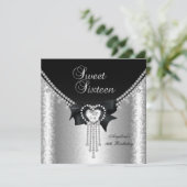 Invitation Douce Fête de 16 ans Noir Argent Diamant 2 (Debout devant)