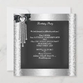 Invitation Douce Fête de 16 ans Noir Argent Diamant 2 (Dos)
