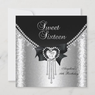Invitation Douce Fête de 16 ans Noir Argent Diamant 2