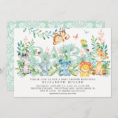 Invitation Douce Fête de Bébé Animaux de la Jungle Neutre (Devant / Derrière)