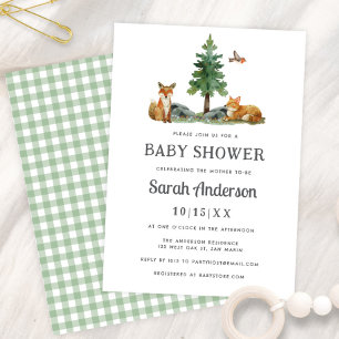 Invitation Douce Fête de Bébé Aquarelle Boisée Neutre
