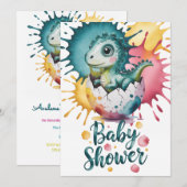 Invitation Douce Fête de Bébé au Dinosaure avec Éclaboussures (Devant / Derrière)