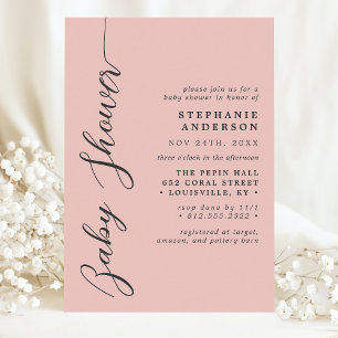 Invitation Douce Fête de Bébé au Thème Corail Simple Moderne