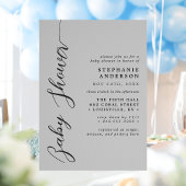 Invitation Douce Fête de Bébé au Thème Gris Moderne Script 