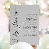 Invitation Douce Fête de Bébé au Thème Gris Moderne Script 