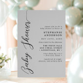 Invitation Douce Fête de Bébé au Thème Gris Moderne Script 