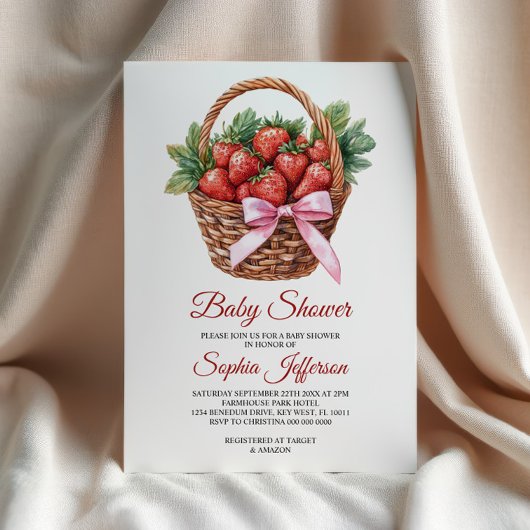 Invitation Douce Fête de Bébé aux Fraises