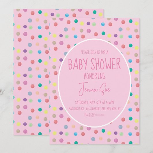 Invitation Douce Fête de Bébé aux Points Peints à l'Aquarelle (Devant / Derrière)