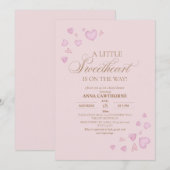 Invitation Douce Fête de Bébé avec des Cœurs Roses (Devant / Derrière)