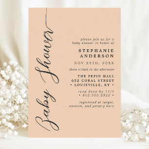 Invitation Douce Fête de Bébé Écriture Moderne Simple Peach