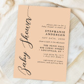 Invitation Douce Fête de Bébé Écriture Moderne Simple Peach