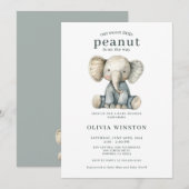 Invitation Douce Fête de Bébé Éléphant Petite Cacahuète (Devant / Derrière)