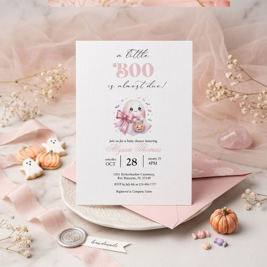 Invitation Douce Fête de Bébé Fantôme Rose Mignon