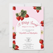 Invitation Douce Fête de Bébé Fille aux Fraises Roses (Devant)