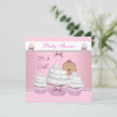 Invitation Douce Fête de Bébé Fille Mignonne Gâteau Rose Pail (Debout devant)