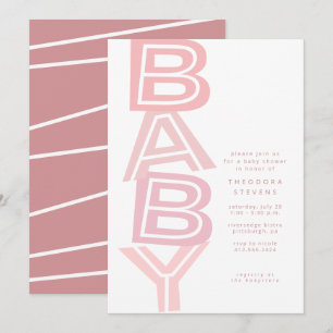 Invitation Douce fête de bébé fille rose moderne audacieuse