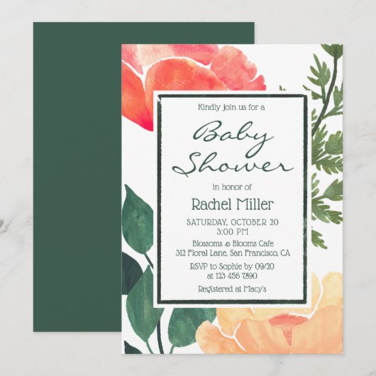 Invitation Douce Fête de Bébé Florale Aquarelle Rose (Devant / Derrière)