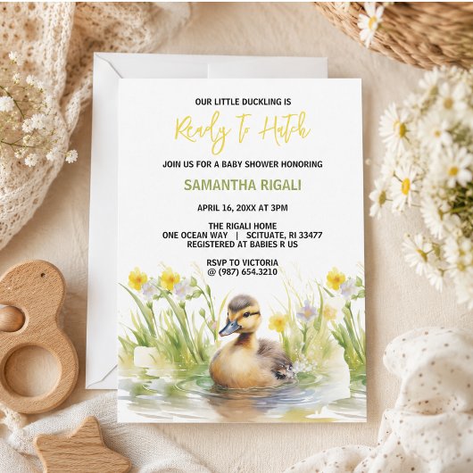 Invitation Douce Fête de Bébé Garçon Canard Aquarelle