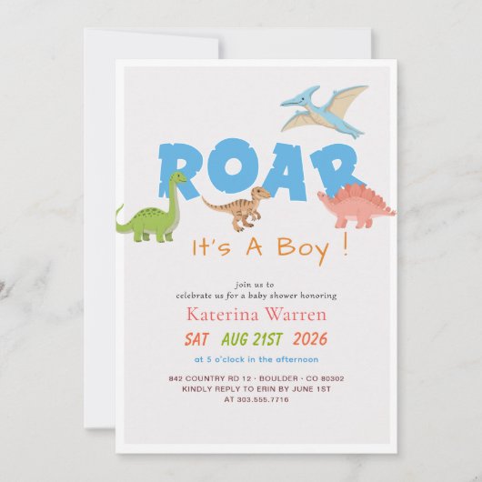 Invitation Douce Fête de Bébé Garçon Dinosaure Mignon (Devant)