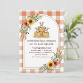 Invitation Douce Fête de Bébé Gingham Balle de Foin de Chèvre (Debout devant)