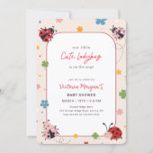 Invitation Douce Fête de Bébé Ladybug Moderne Fleur Sauvage (Devant)