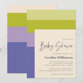 Invitation Douce Fête de Bébé Moderne aux Rayures Violettes e (Devant / Derrière)