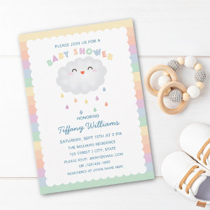 Invitation Douce Fête de Bébé Nuage et Gouttes de Pluie