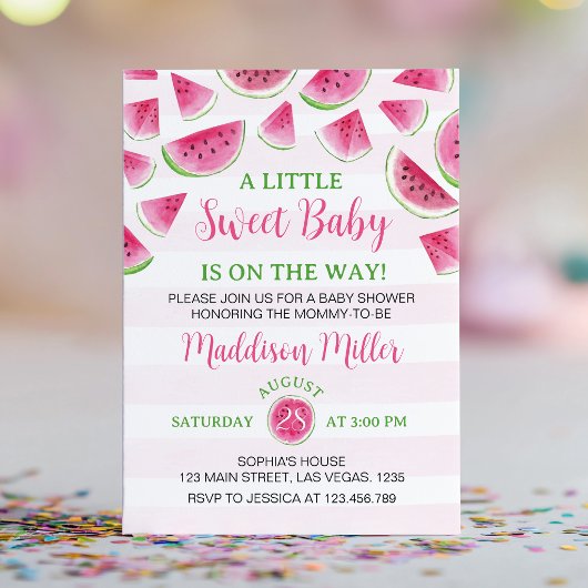 Invitation Douce Fête de Bébé Pastèque Rose