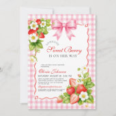 Invitation Douce Fête de Bébé Rose à Motif Vichy Fraise (Devant)
