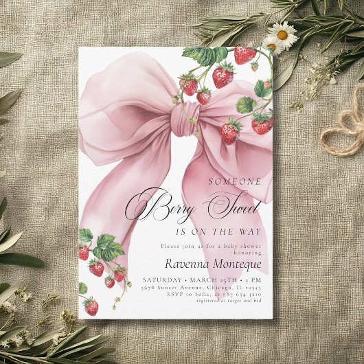 Invitation Douce Fête de Bébé Rose aux Fruits Préparée