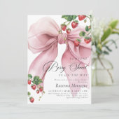 Invitation Douce Fête de Bébé Rose aux Fruits Préparée (Debout devant)