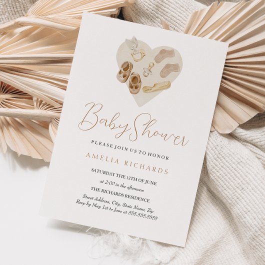 Invitation Douce Fête de Bébé Rose Boho Heart