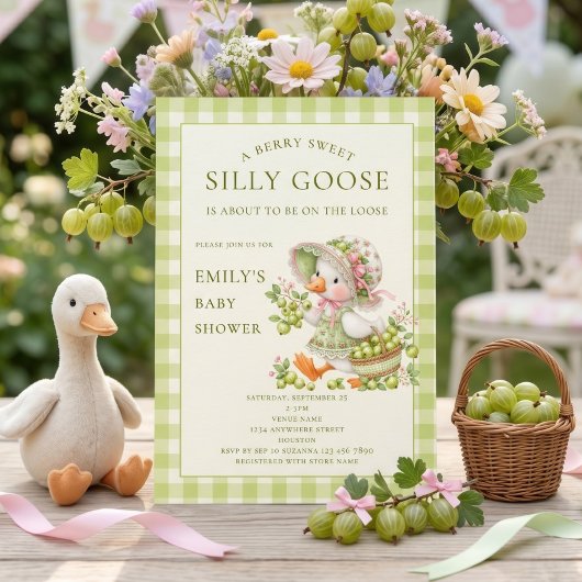Invitation Douce Fête de Bébé Silly Goose Groseille
