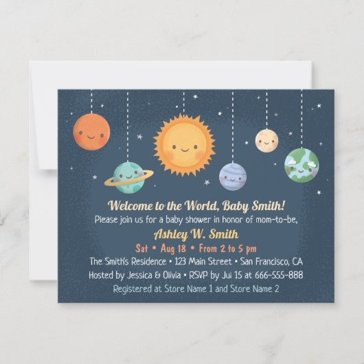 Invitation Douce Fête de Bébé sur le Thème de l'Espace avec l (Devant)
