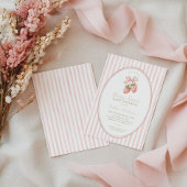 Invitation Douce Fête de Fille Rose à Rayures pour Bébé