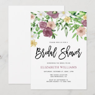 Invitation Douce Fête de Mariage aux Fleurs Aquarelles