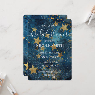 Invitation Douce Fête de Mariage Bleu Étoiles Dorées Personna