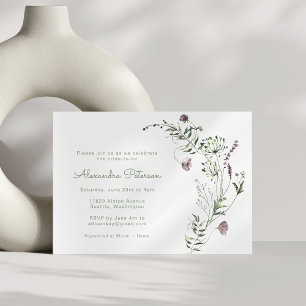 Invitation Douce Fête de Mariage Fleurie Aquarelle Violet et