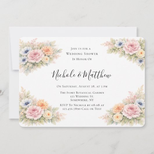 Invitation Douce Fête de Mariage Florale Aquarelle (Devant)