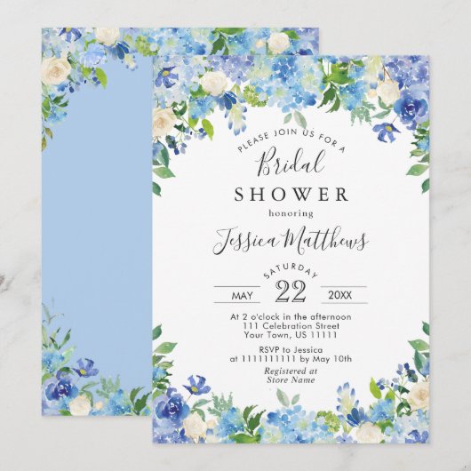 Invitation Douce Fête de Mariage Hydrangea Aquarelle Lumière (Devant / Derrière)