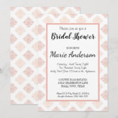 Invitation Douce Fête de Mariage Rose Pêche en Damas (Devant / Derrière)